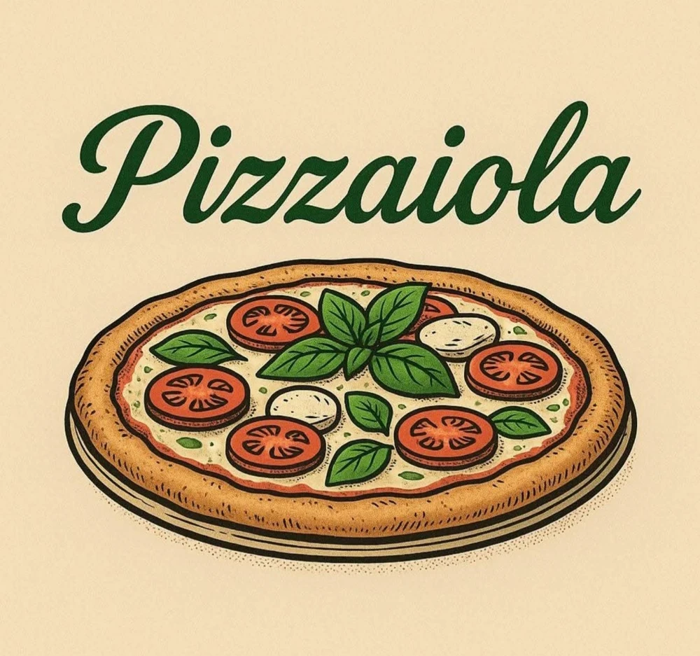 Logo Pizzaiola : chef pizzaiolo et pizza